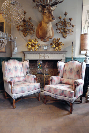 X Incredible Matched Pair of Patterned Arm Chairs