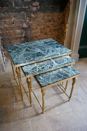 X Green Marble Nest of Tables