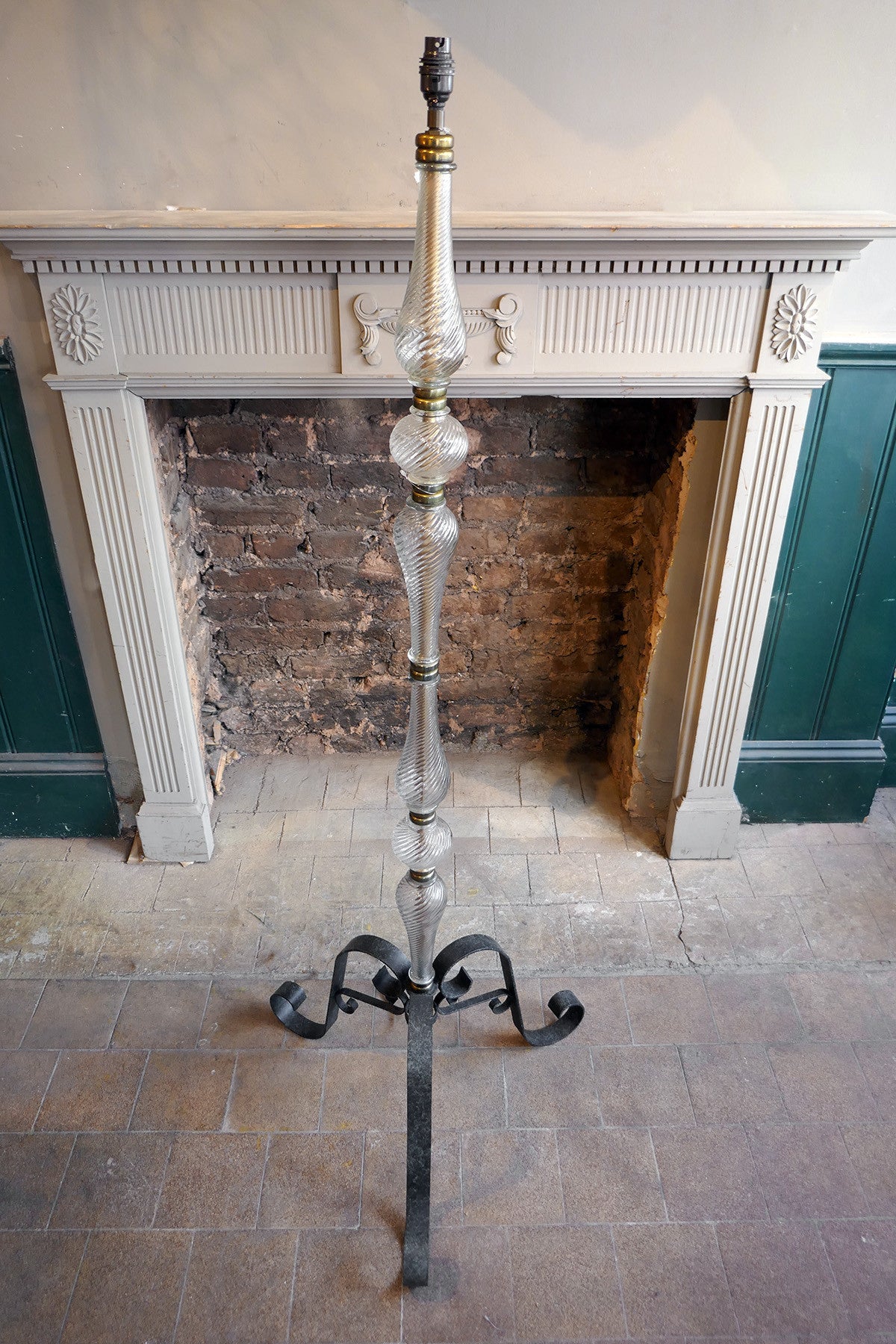 X Glass Floor Lamp with Iron Feet