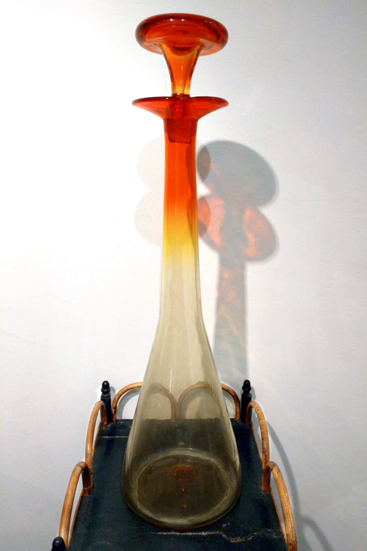 American 1970's  Blenko  Orange and Yellow Glass decanter .