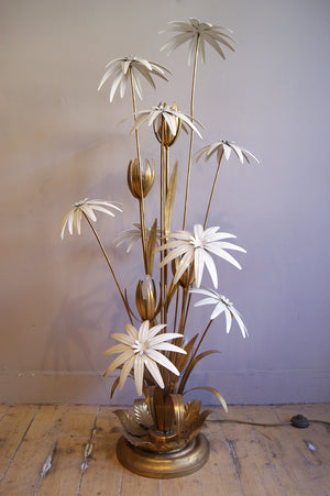 Gilt floral floor Lamp circa 1970 by Hans Kogl .