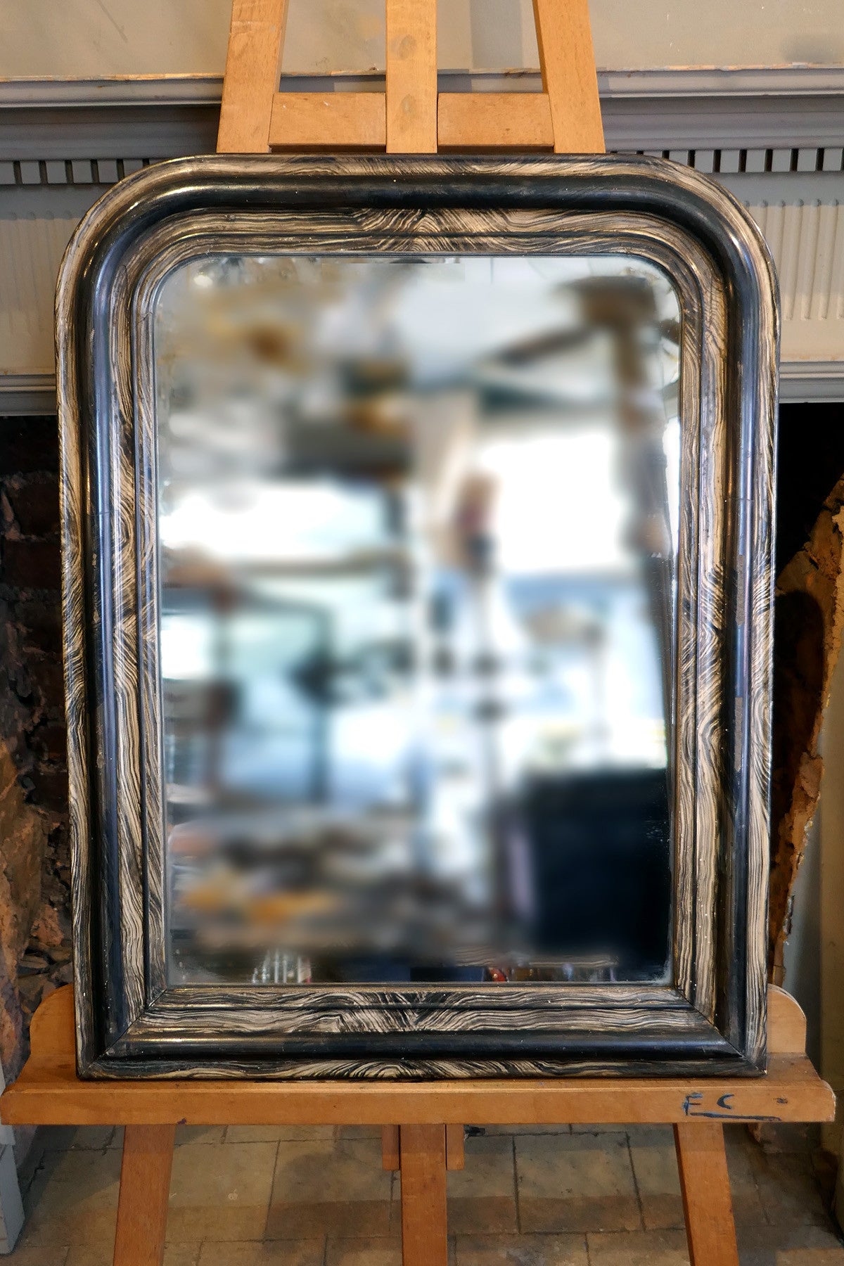 X Distressed french mirror with original plate circa 1900.