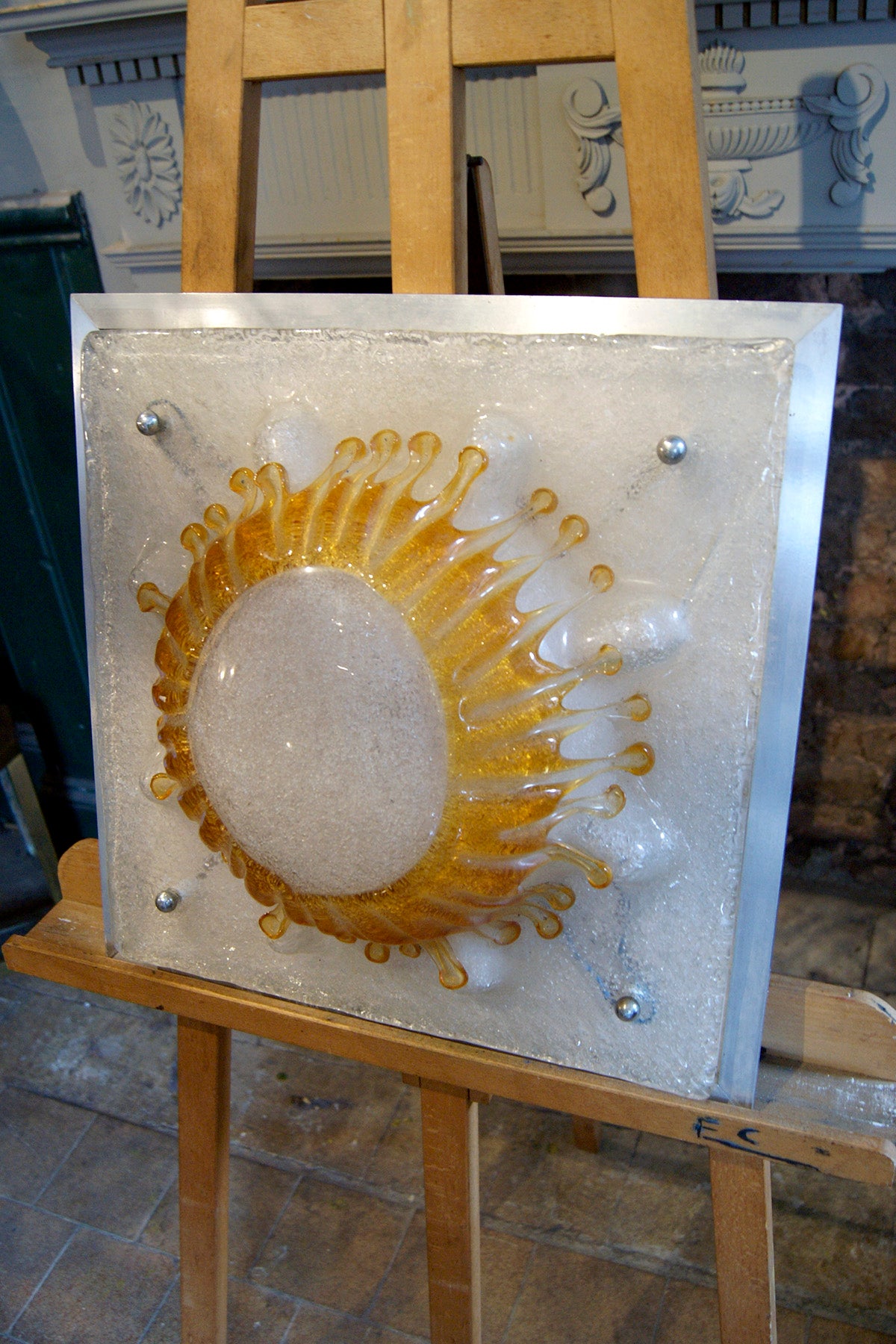 Orange Murano 'Splashed Glass' and stainless steel Wall Light