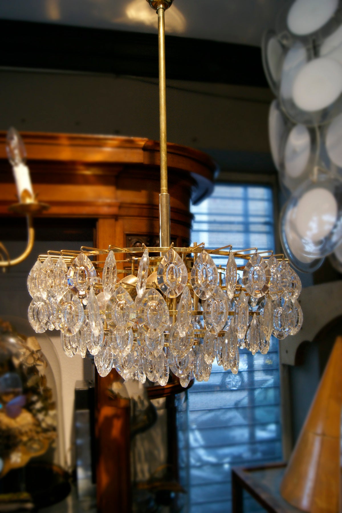 Brass and Drop Glass Chandelier