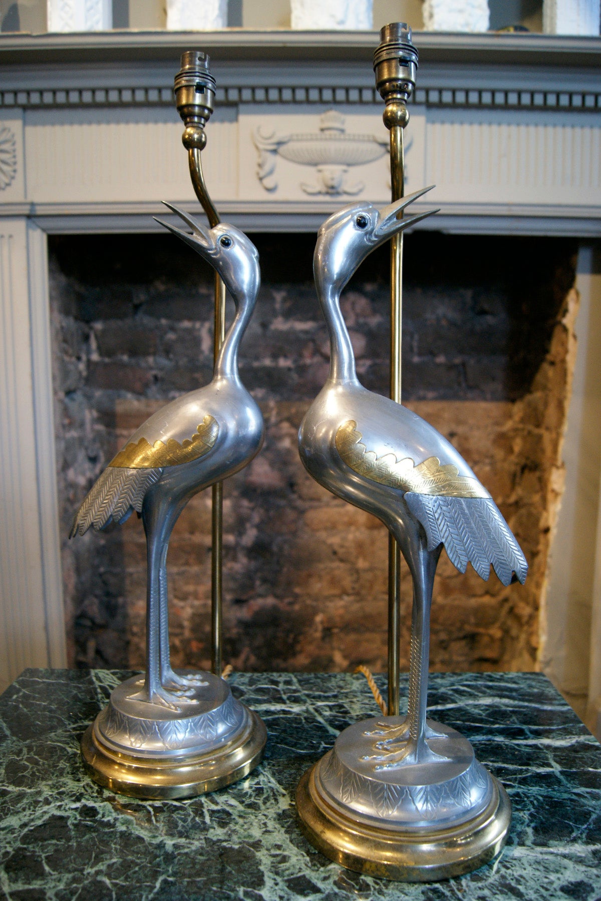 Pair of Metal Bird Lamps