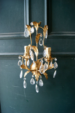X Pair of Gold Gilt Glass Drop Wall Lights