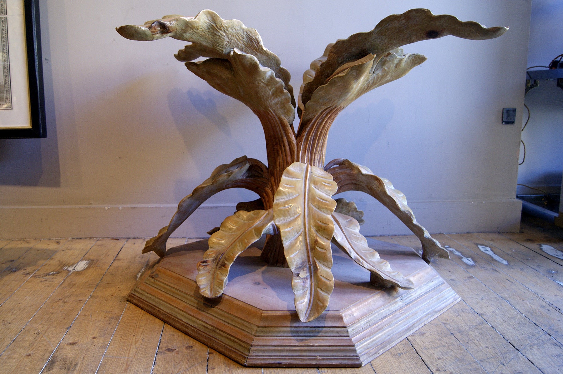 Impressive italian carved wood Palm Table circa 1970