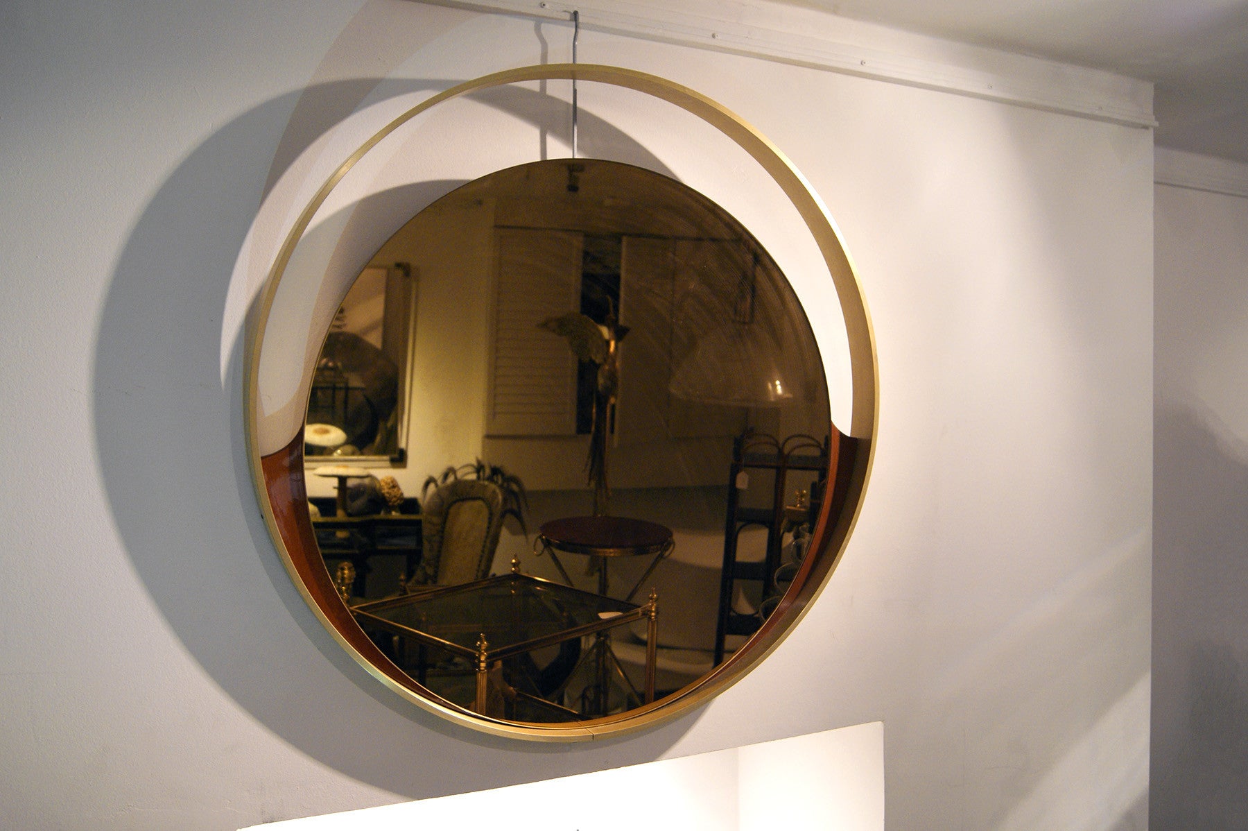 Large 1970s italian wall mirror with substantial solid brass frame.
