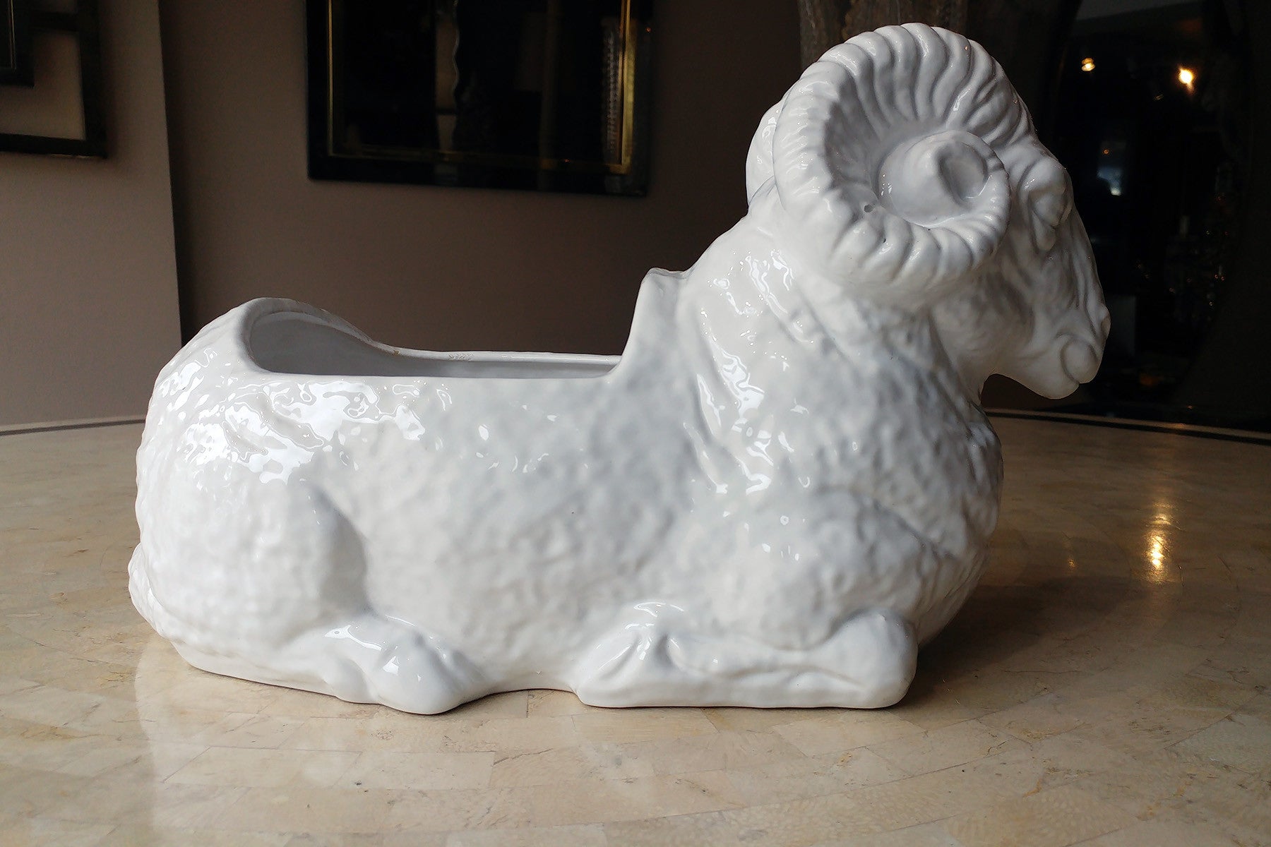 X Interesting Porcelain Ram Planter