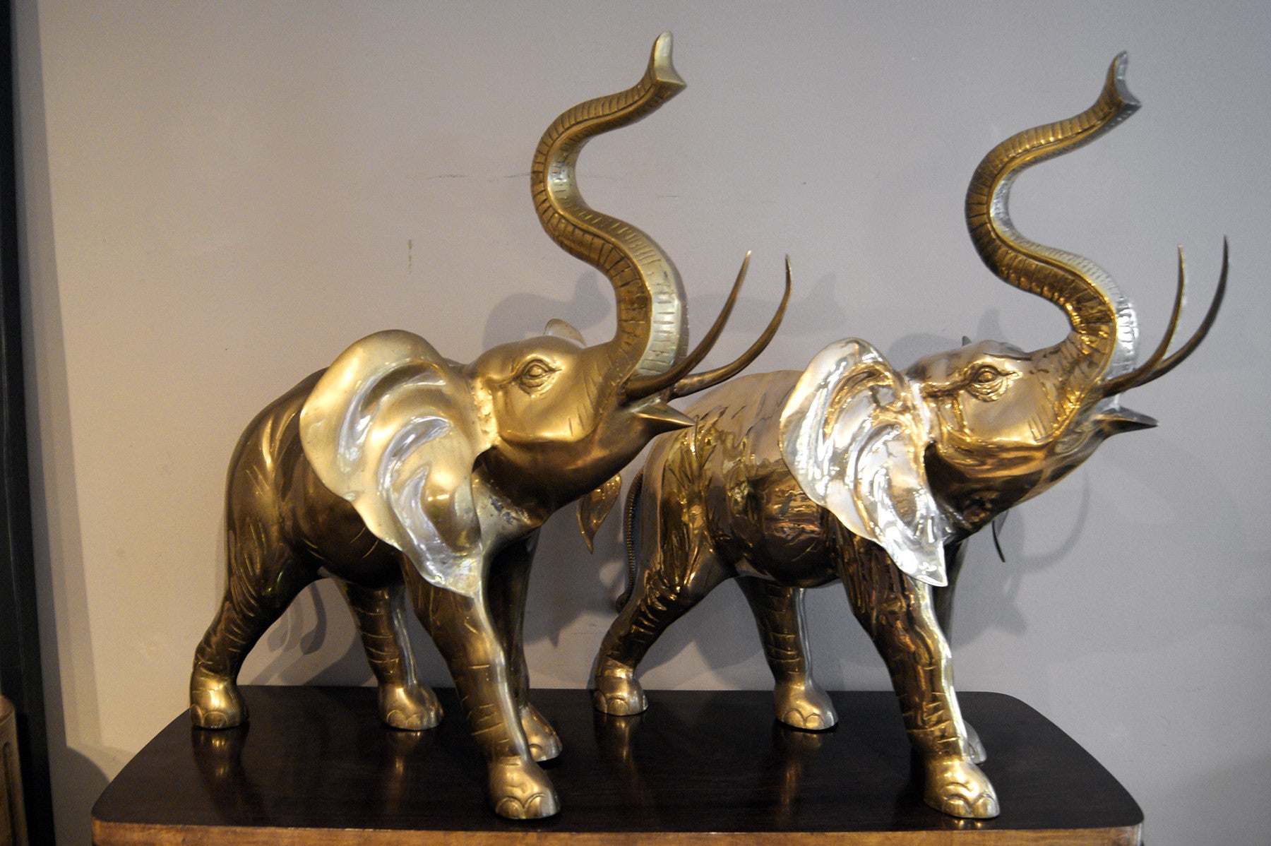 X Magnificent  pair of  large brass elephants