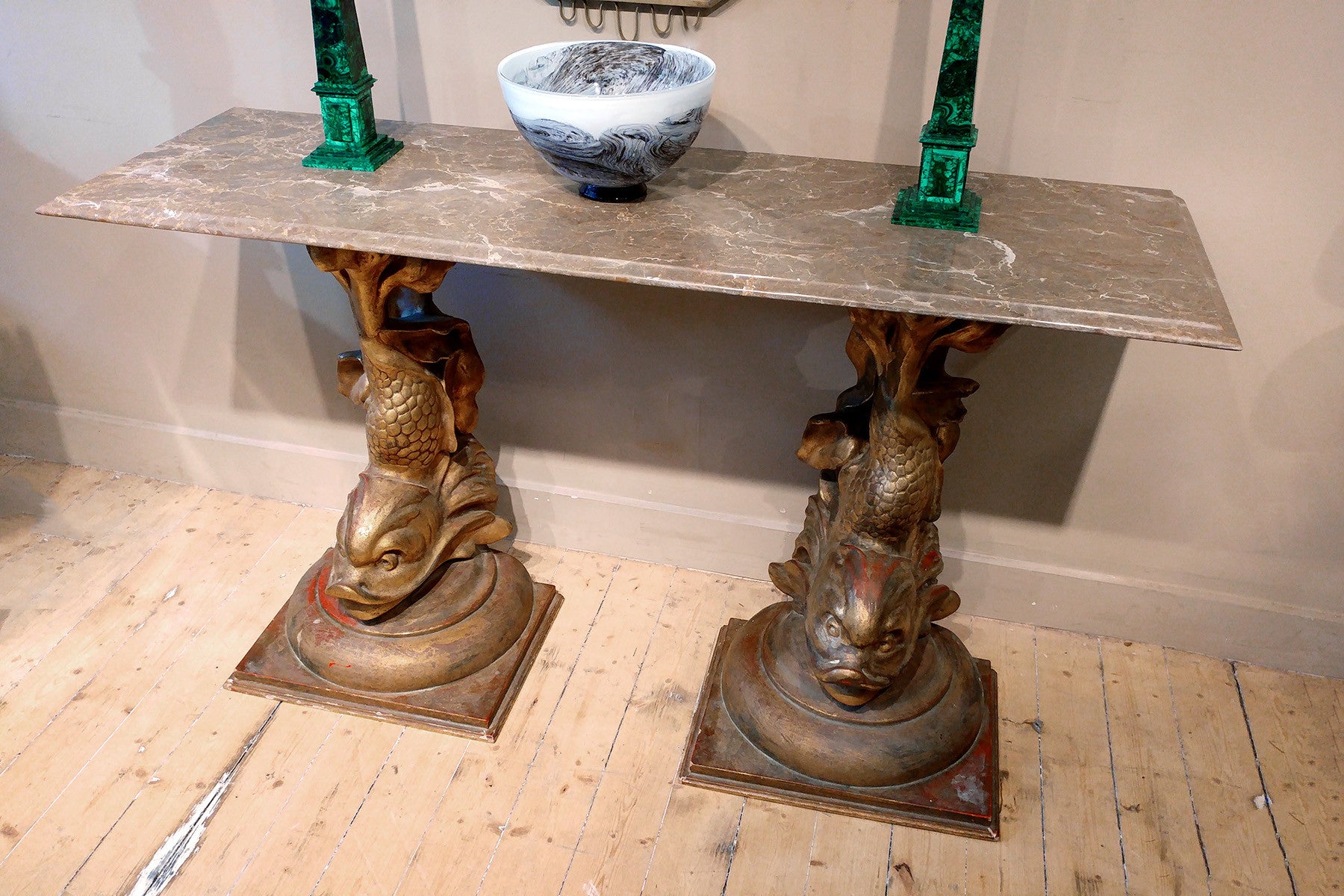 Marble Topped Ornate Fish Console