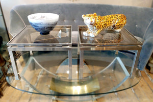 X Pair of Steel Side Tables attributed Guy Lefevre for Maison Jensen