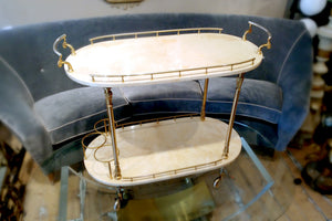 X A parchment  Italian 1950s drinks trolley by Aldo Tura