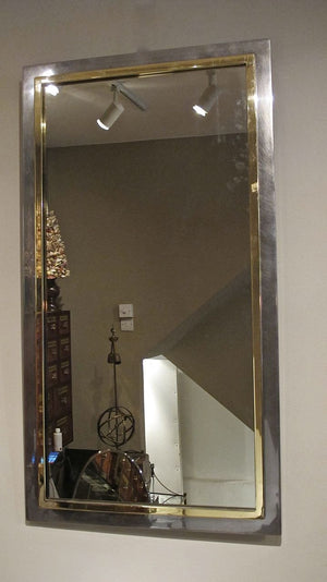 X 1970s steel and brass wall mirror