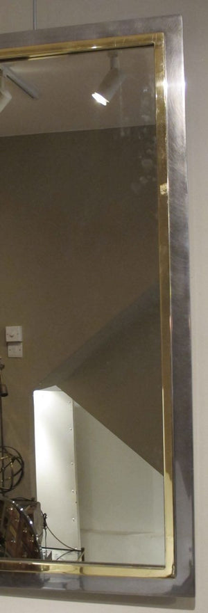X 1970s steel and brass wall mirror