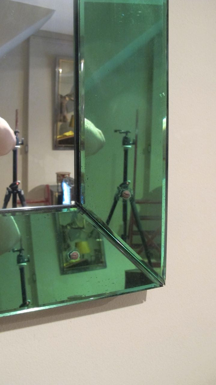 Italian mid century Mirror with Green Glass Frame