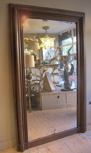 X Huge French Antique Mirror with Pronounced Oak Frame and original Glass