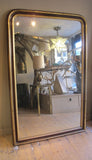 Large Antique French Mirror with original Glass and part Gilt Frame